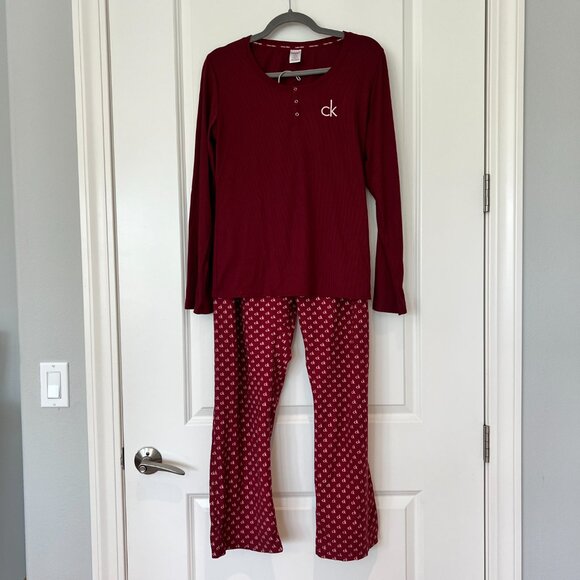 Calvin Klein Pajama Set Long Sleeve Top & Drawstring Bottoms L - Picture 1 of 6